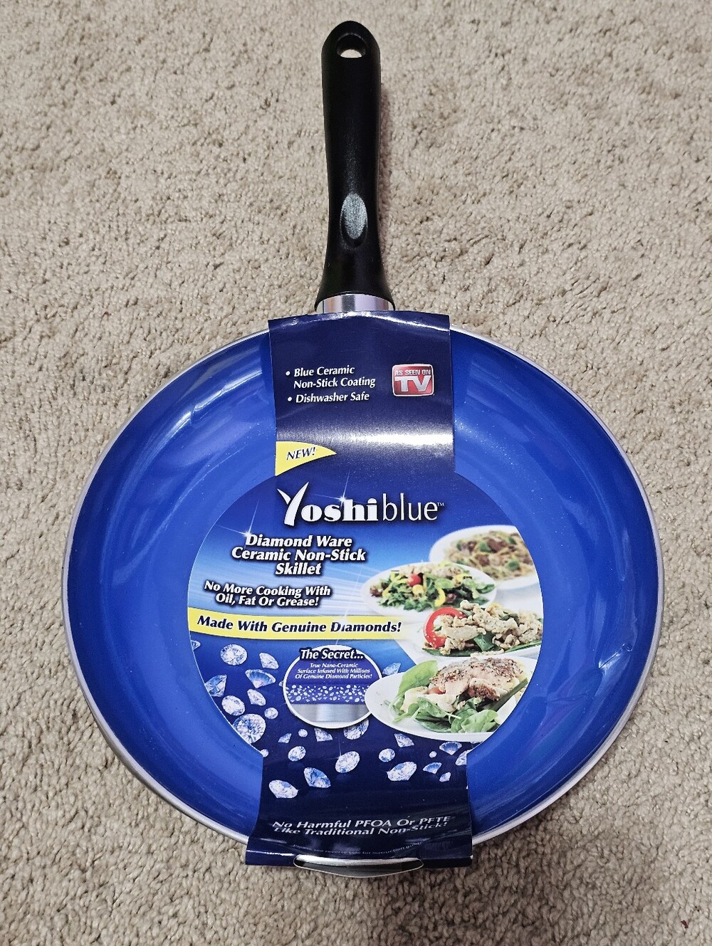 New! Yoshi Blue Diamond Ware Ceramic Nonstick Skillet Frying Pan Dishwasher Safe